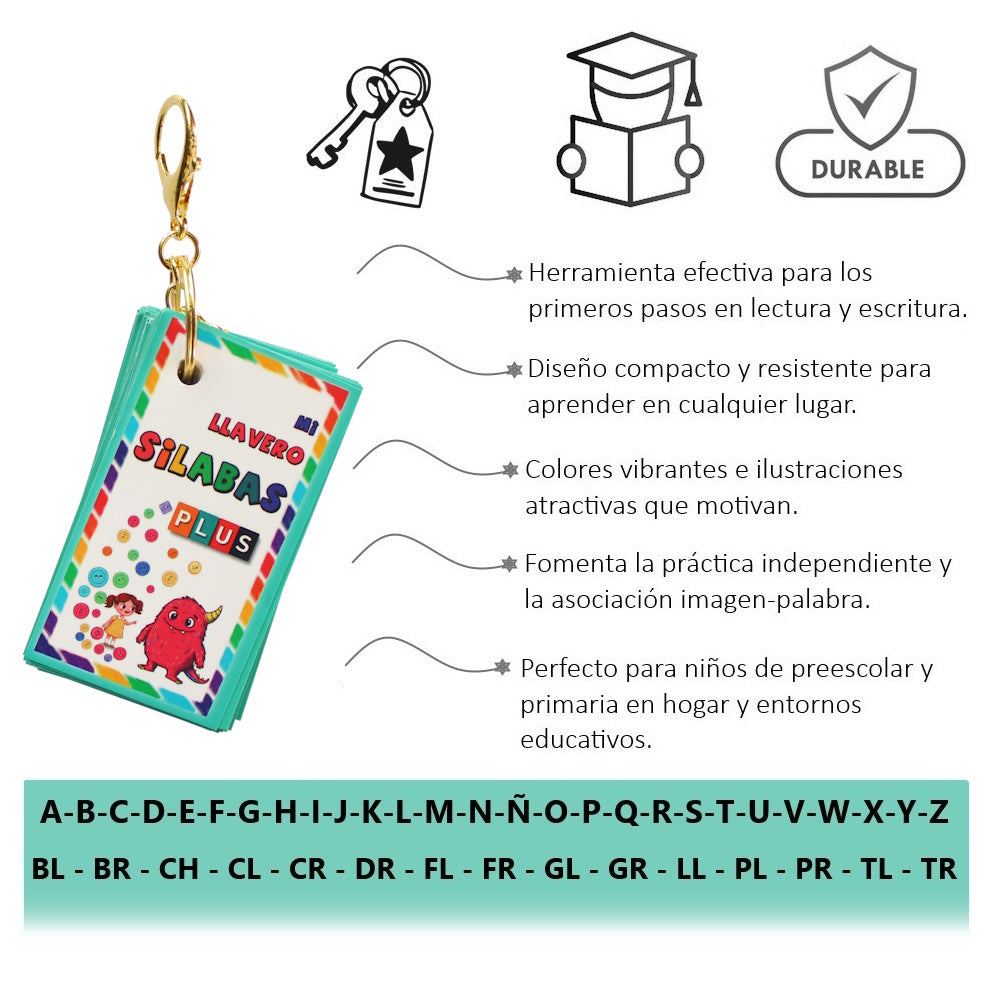 Llavero Silabario Didáctico Plus Lecto-escritura Indispensable Basico Para Educación Escolar Monster