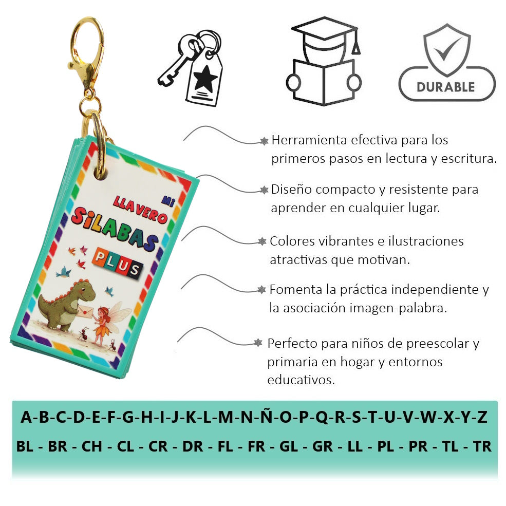 Llavero Silabario Didáctico Plus Lecto-escritura Indispensable Basico Para Educación Escolar Dinosaurio