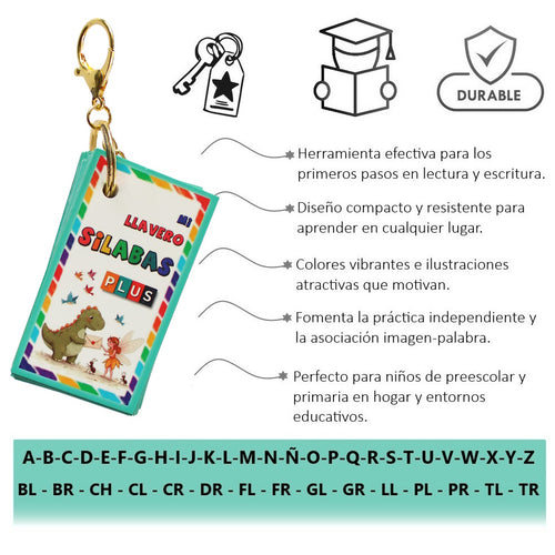 Llavero Silabario Didáctico Plus Lecto-escritura Indispensable Basico Para Educación Escolar Dinosaurio